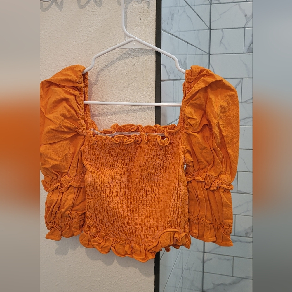 SHEIN Orange Ruched Blouse
